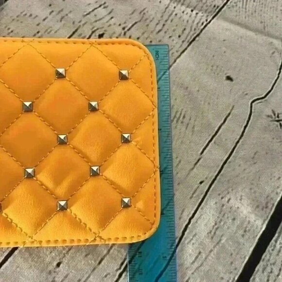 Badgley Mischka Crossbody Purse Phone Case Diamond Quilted Yellow Studded - Picture 7 of 7